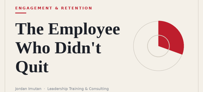 Editorial title card reading "The Employee Who Didn't Quit" — engagement and retention